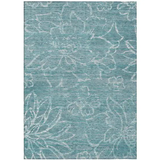 Teal Blue And Blue Floral Washable Indoor Outdoor Area Rug Photo 2