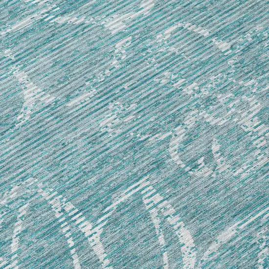 Teal Blue And Blue Floral Washable Indoor Outdoor Area Rug Photo 4