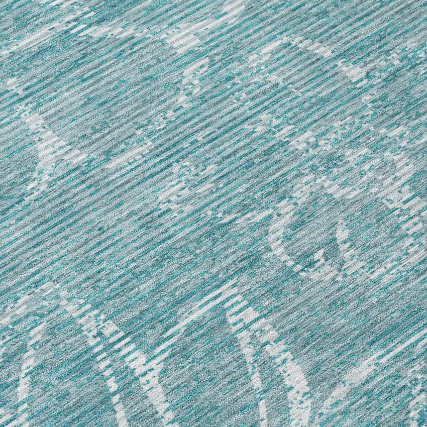 Teal Blue And Blue Floral Washable Indoor Outdoor Area Rug Photo 4
