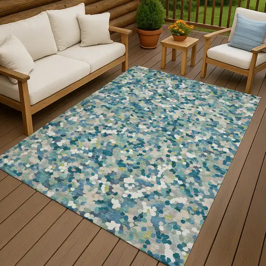 Teal Blue And Blue Geometric Washable Indoor Outdoor Area Rug Photo 7