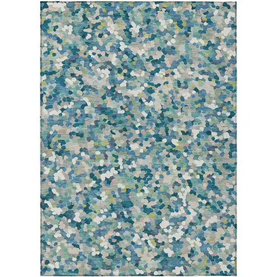 Teal Blue And Blue Geometric Washable Indoor Outdoor Area Rug Photo 1