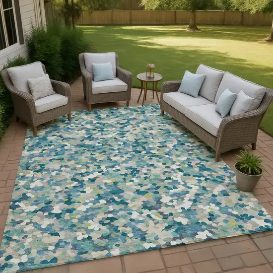 Teal Blue And Blue Geometric Washable Indoor Outdoor Area Rug Photo 4