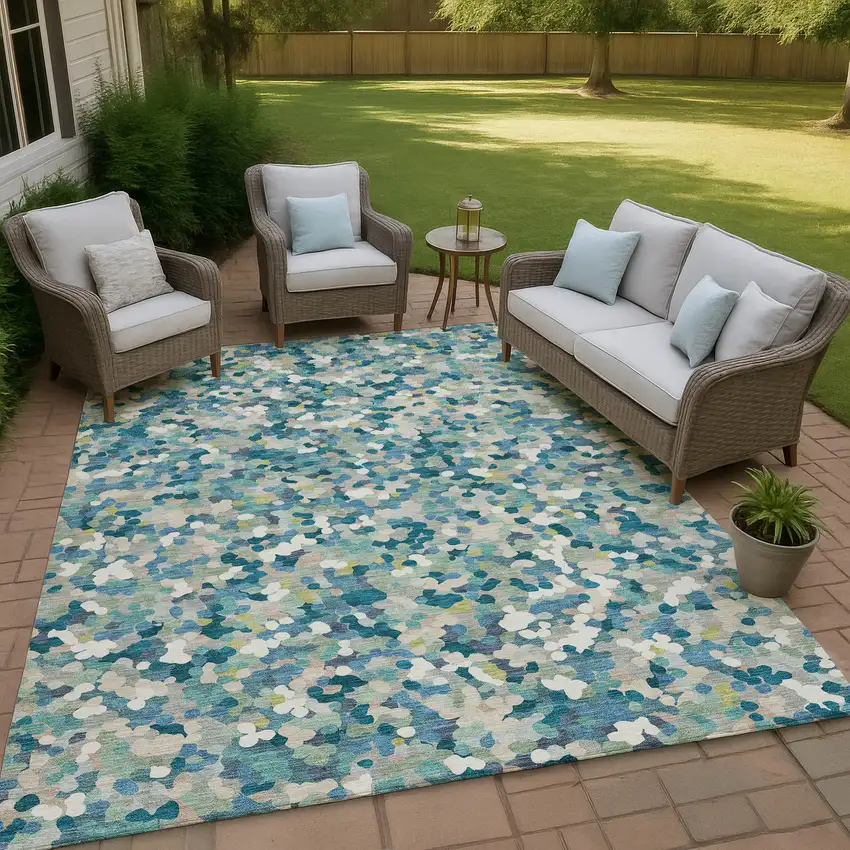 Teal Blue And Blue Geometric Washable Indoor Outdoor Area Rug Photo 4
