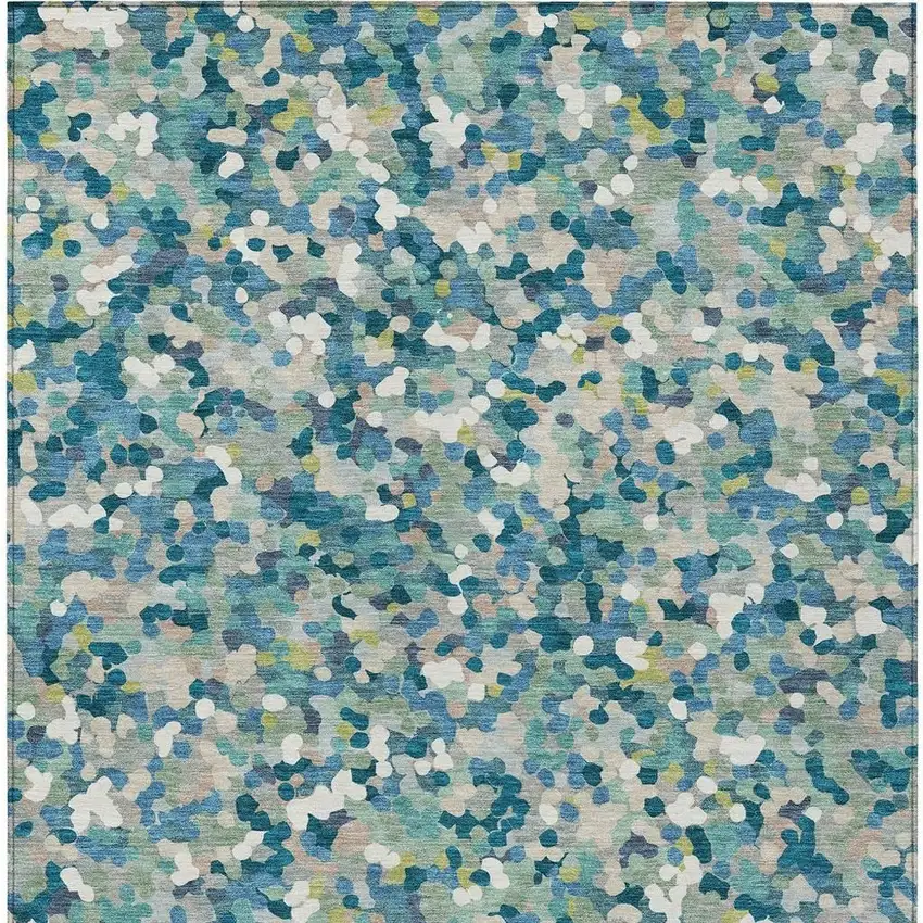 Teal Blue And Blue Geometric Washable Indoor Outdoor Area Rug Photo 3