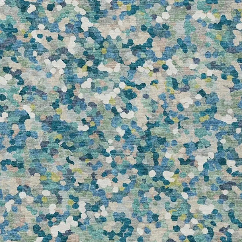 Teal Blue And Blue Geometric Washable Indoor Outdoor Area Rug Photo 2