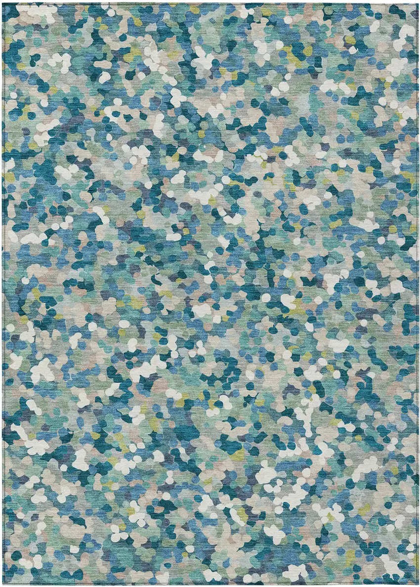 Teal Blue And Blue Geometric Washable Indoor Outdoor Area Rug Photo 1
