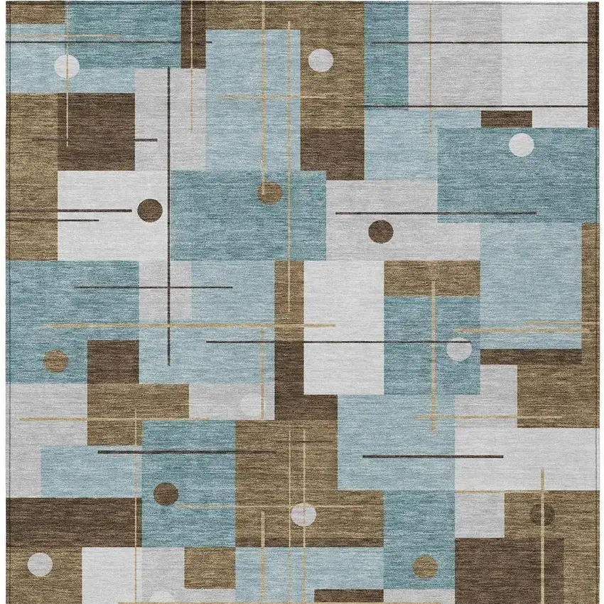 Teal Blue And Blue Geometric Washable Indoor Outdoor Area Rug Photo 4