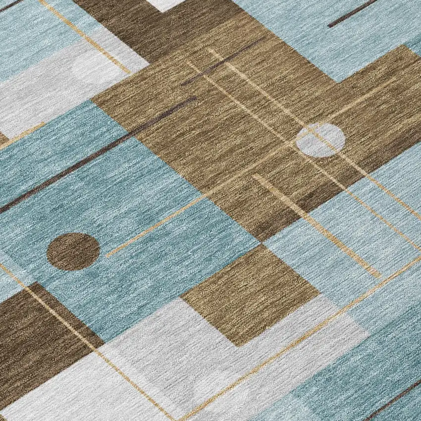Teal Blue And Blue Geometric Washable Indoor Outdoor Area Rug Photo 6
