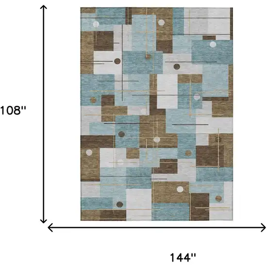 Teal Blue And Blue Geometric Washable Indoor Outdoor Area Rug Photo 7