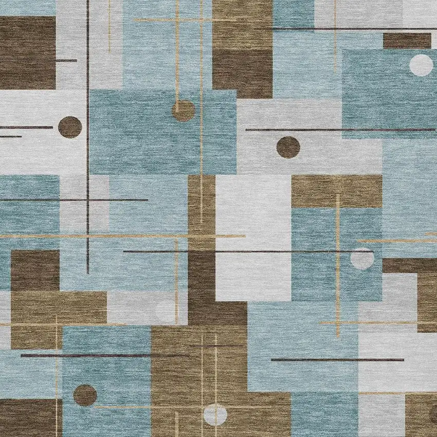 Teal Blue And Blue Geometric Washable Indoor Outdoor Area Rug Photo 3