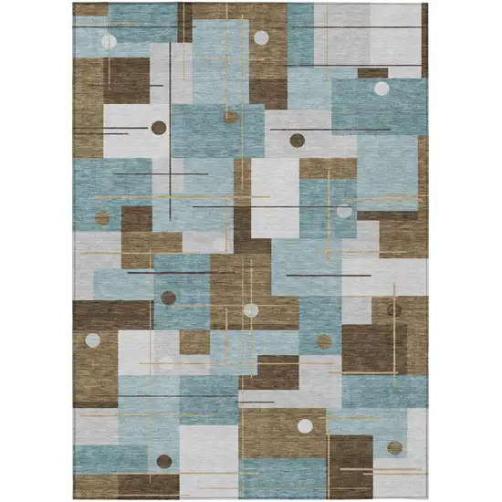 Teal Blue And Blue Geometric Washable Indoor Outdoor Area Rug Photo 2