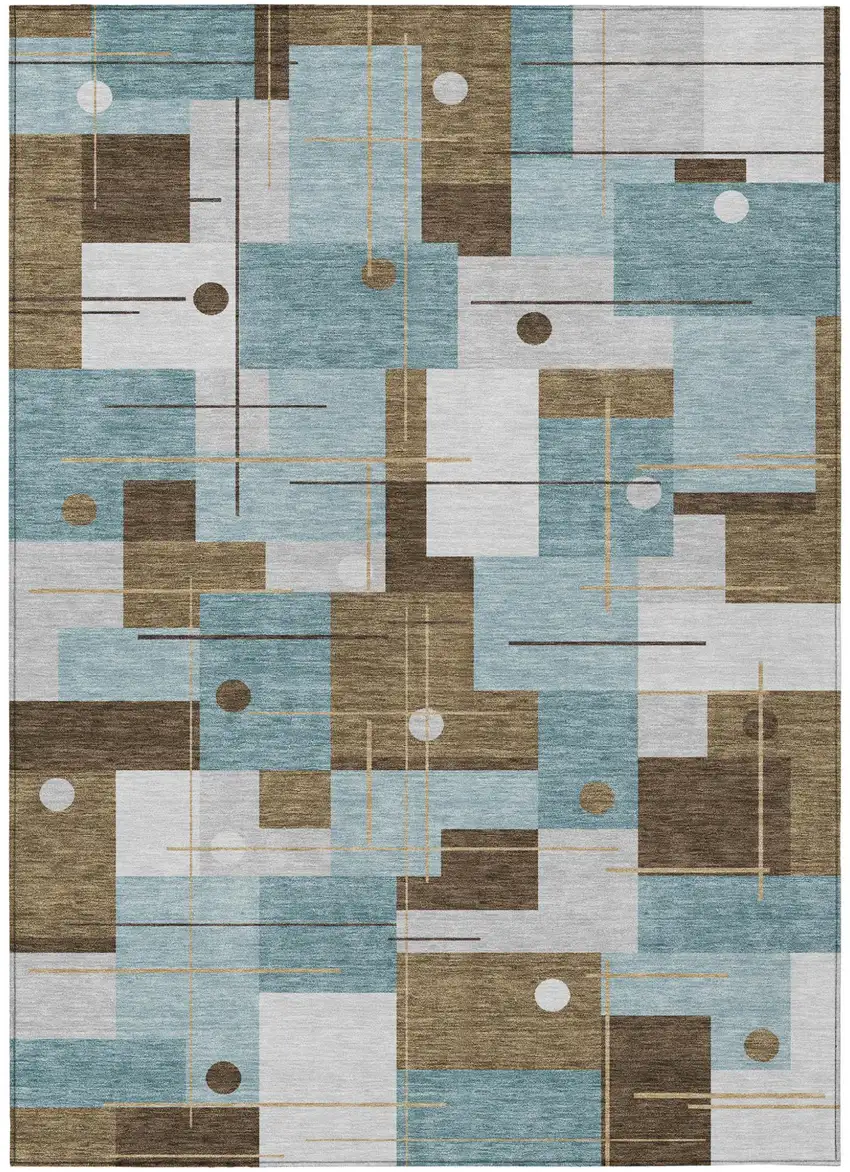Teal Blue And Blue Geometric Washable Indoor Outdoor Area Rug Photo 2