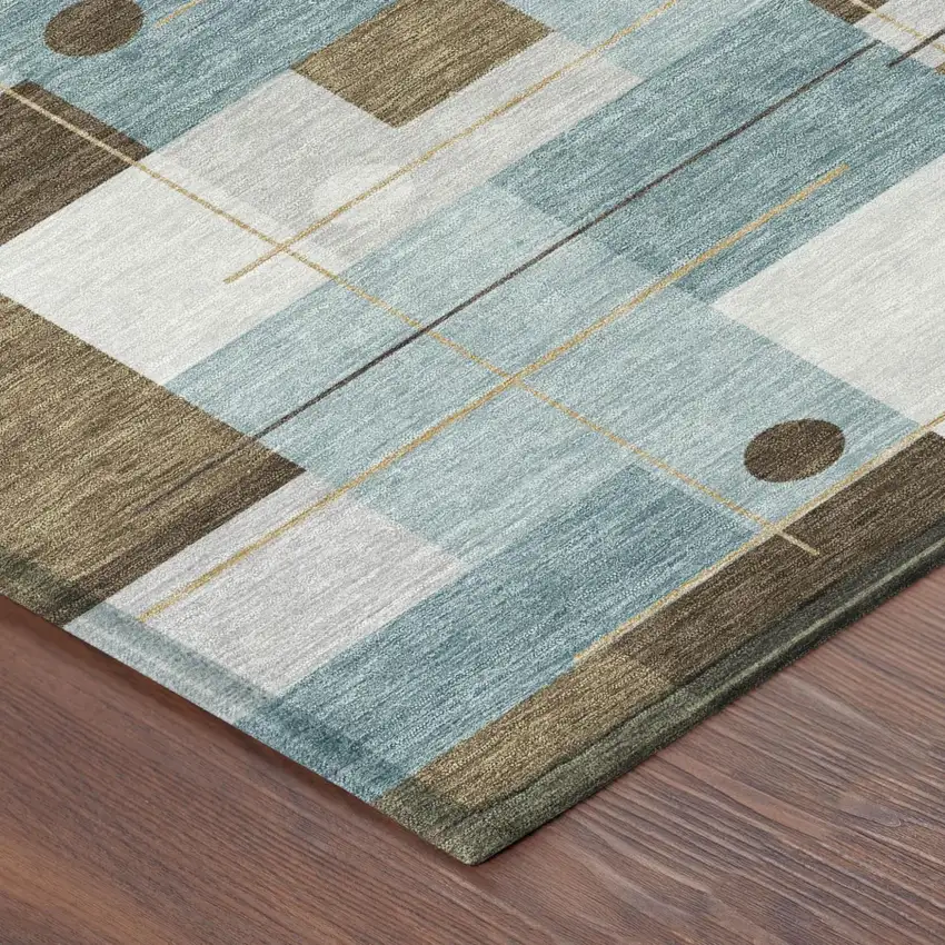 Teal Blue And Blue Geometric Washable Indoor Outdoor Area Rug Photo 5