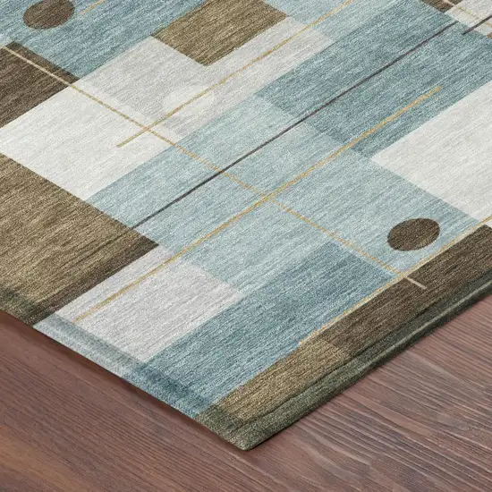 Teal Blue And Blue Geometric Washable Indoor Outdoor Area Rug Photo 5