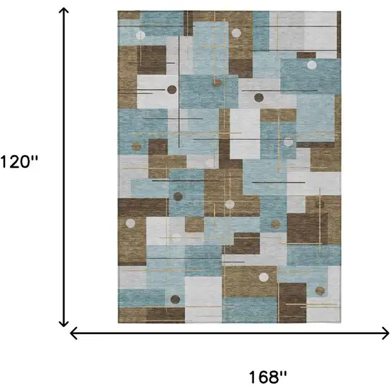 Teal Blue And Blue Geometric Washable Indoor Outdoor Area Rug Photo 7