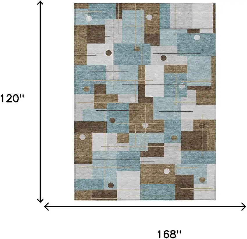 Teal Blue And Blue Geometric Washable Indoor Outdoor Area Rug Photo 7
