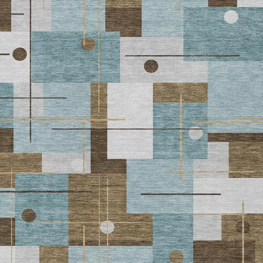 Teal Blue And Blue Geometric Washable Indoor Outdoor Area Rug Photo 3