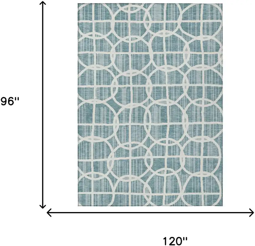 Teal Blue And Blue Geometric Washable Indoor Outdoor Area Rug Photo 5