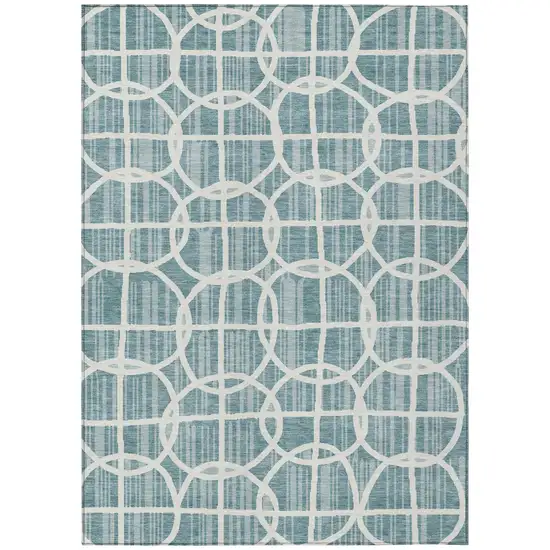 Teal Blue And Blue Geometric Washable Indoor Outdoor Area Rug Photo 2