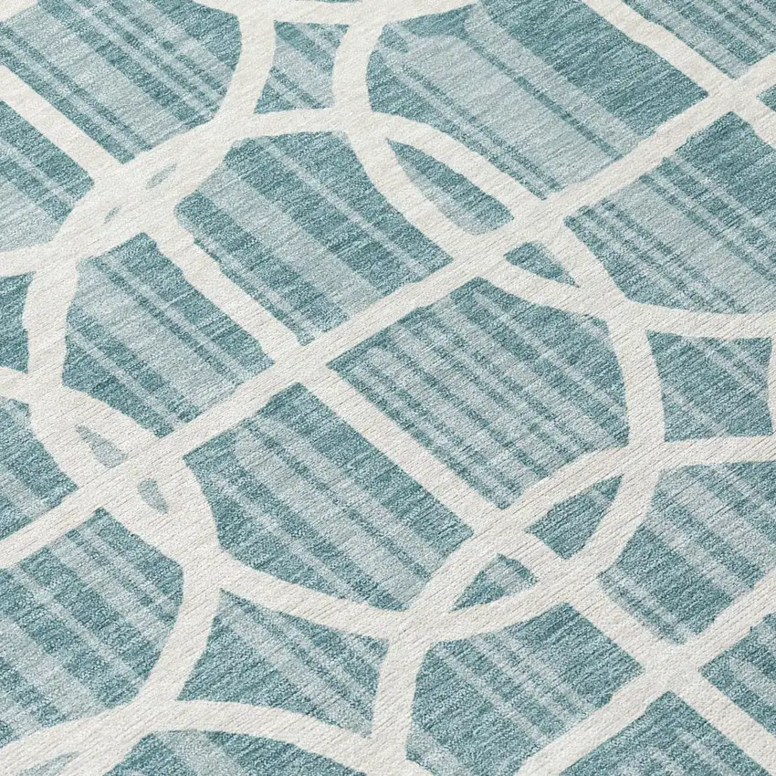 Teal Blue And Blue Geometric Washable Indoor Outdoor Area Rug Photo 4
