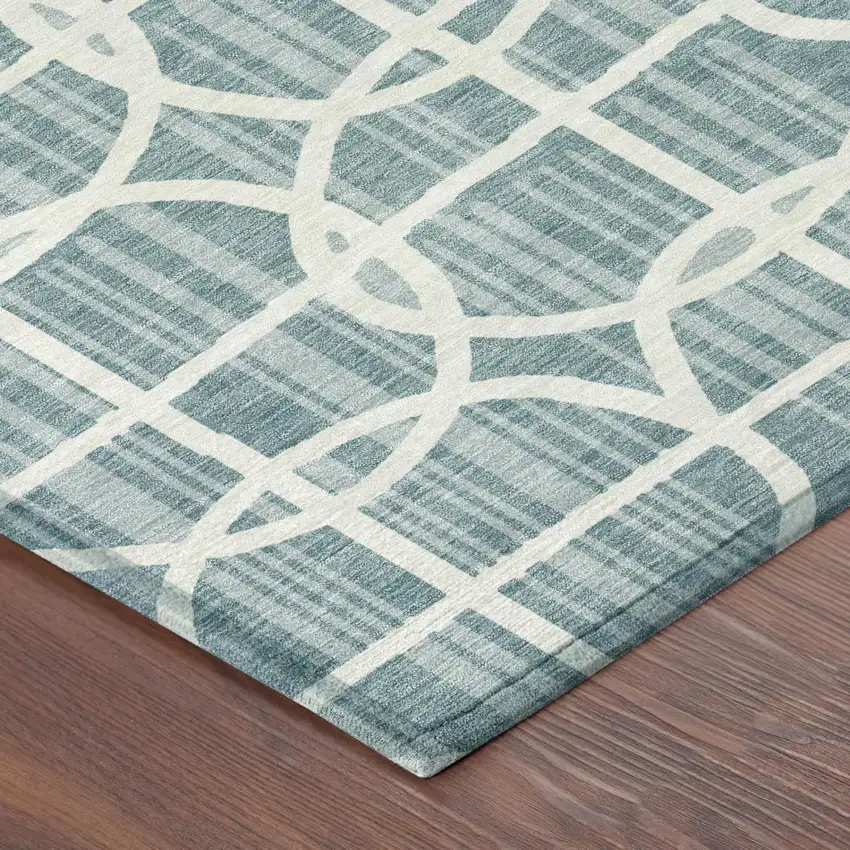 Teal Blue And Blue Geometric Washable Indoor Outdoor Area Rug Photo 3