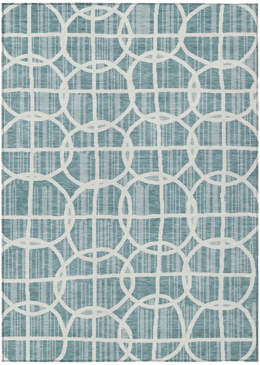 Teal Blue And Blue Geometric Washable Indoor Outdoor Area Rug Photo 2