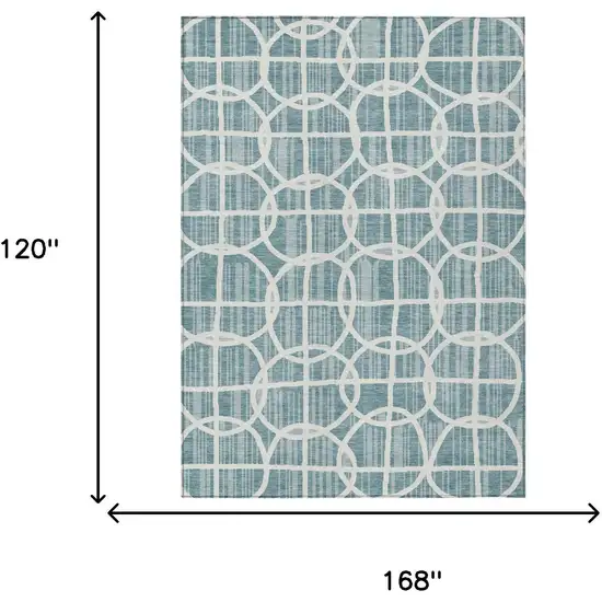 Teal Blue And Blue Geometric Washable Indoor Outdoor Area Rug Photo 5