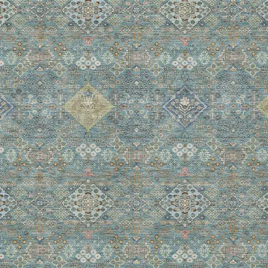 Teal Blue And Blue Oriental Washable Indoor Outdoor Area Rug Photo 2
