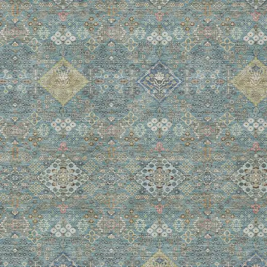 Teal Blue And Blue Oriental Washable Indoor Outdoor Area Rug Photo 2