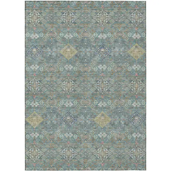 Teal Blue And Blue Oriental Washable Indoor Outdoor Area Rug Photo 1