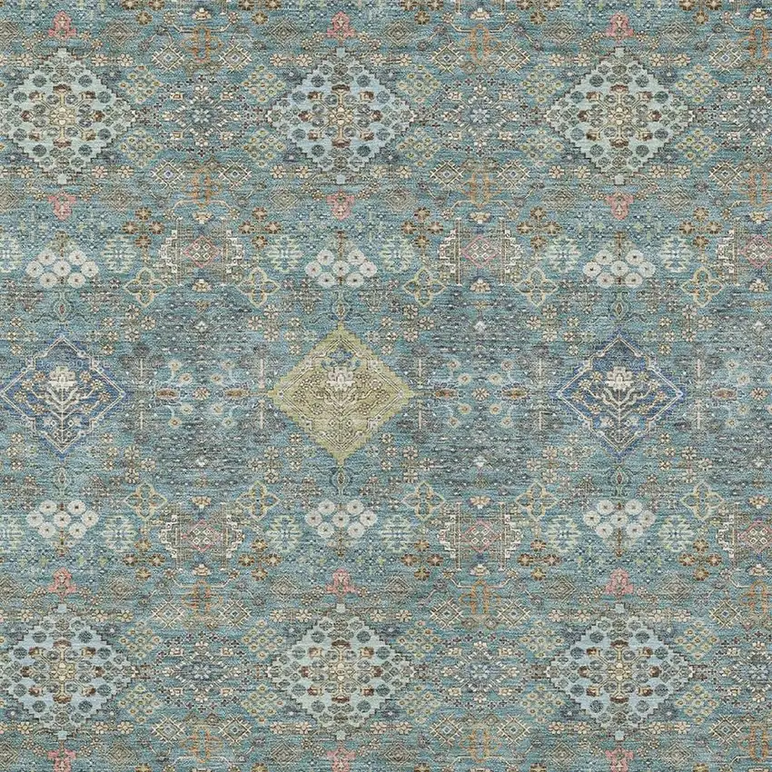 Teal Blue And Blue Oriental Washable Indoor Outdoor Area Rug Photo 2