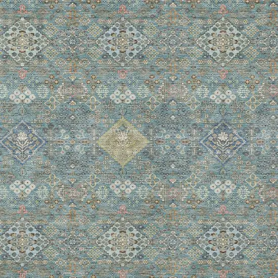 Teal Blue And Blue Oriental Washable Indoor Outdoor Area Rug Photo 2