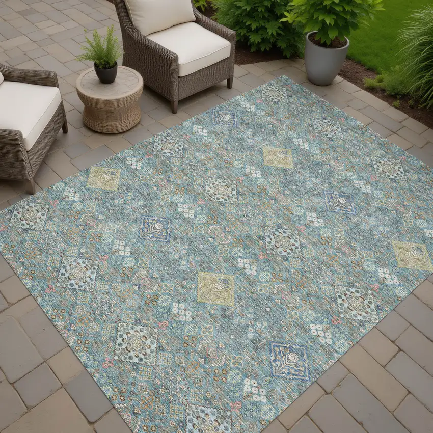 Teal Blue And Blue Oriental Washable Indoor Outdoor Area Rug Photo 7