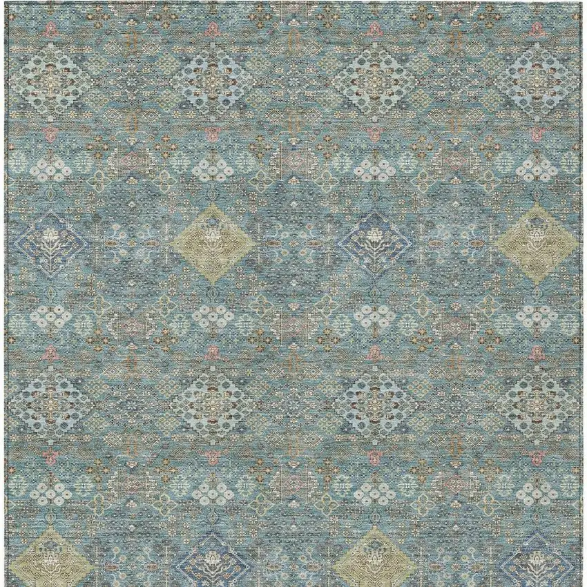 Teal Blue And Blue Oriental Washable Indoor Outdoor Area Rug Photo 3