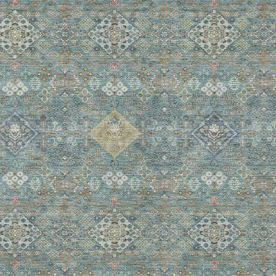 Teal Blue And Blue Oriental Washable Indoor Outdoor Area Rug Photo 2