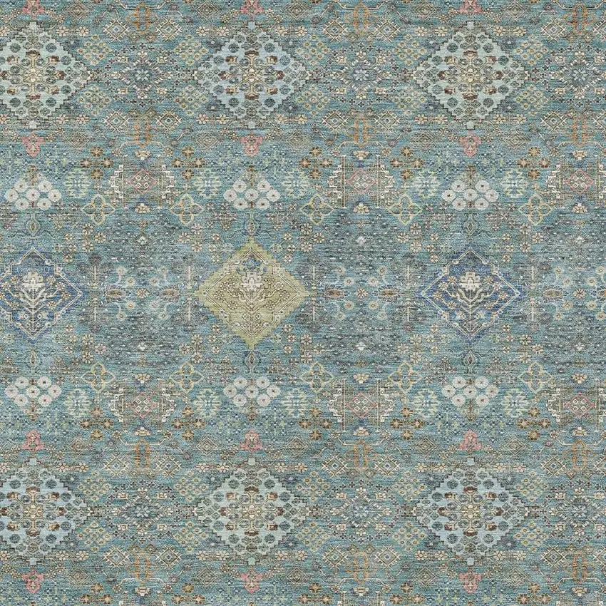 Teal Blue And Blue Oriental Washable Indoor Outdoor Area Rug Photo 2