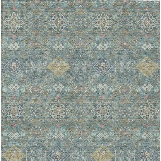Teal Blue And Blue Oriental Washable Indoor Outdoor Area Rug Photo 3