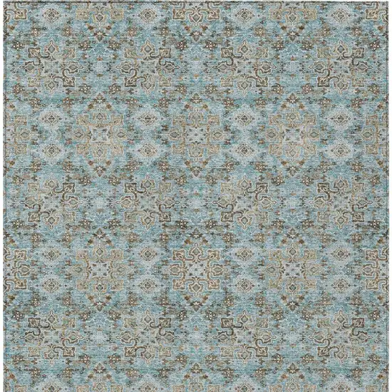 Teal Blue And Blue Oriental Washable Indoor Outdoor Area Rug Photo 4