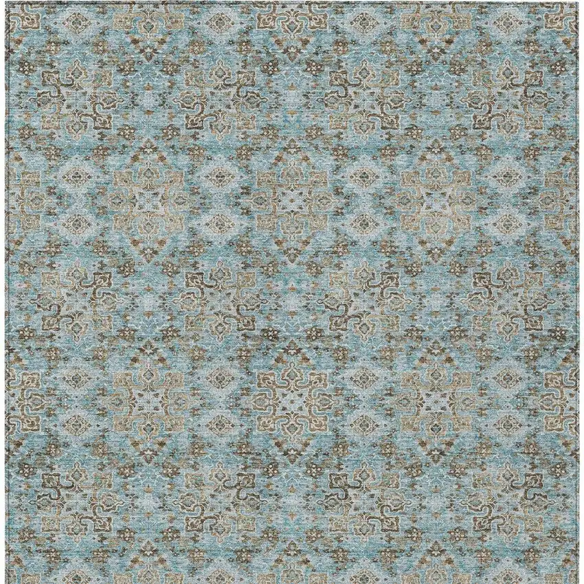 Teal Blue And Blue Oriental Washable Indoor Outdoor Area Rug Photo 4