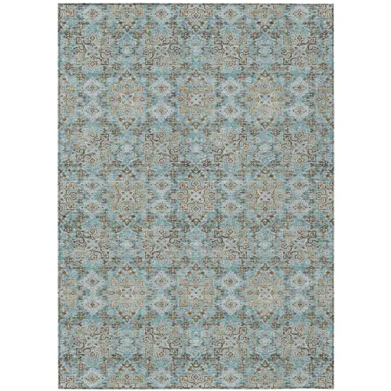 Teal Blue And Blue Oriental Washable Indoor Outdoor Area Rug Photo 2