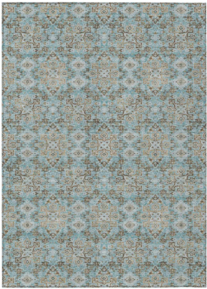 Teal Blue And Blue Oriental Washable Indoor Outdoor Area Rug Photo 2