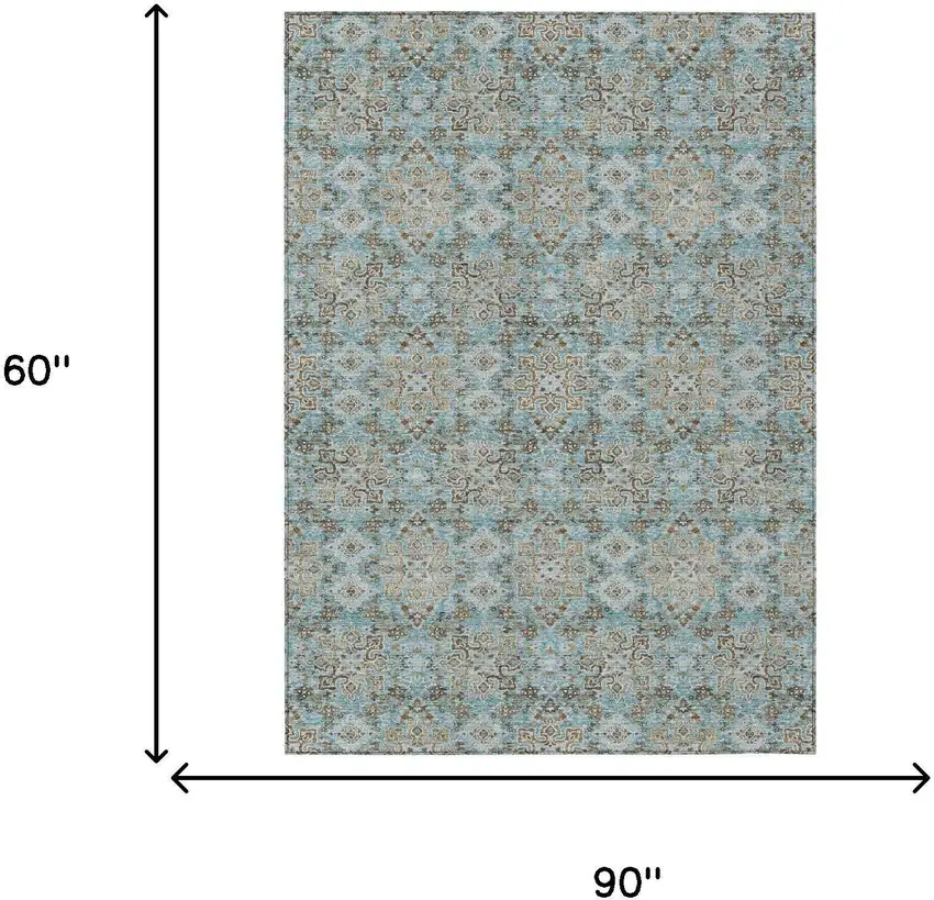 Teal Blue And Blue Oriental Washable Indoor Outdoor Area Rug Photo 7