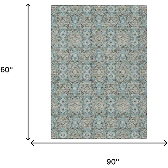 Teal Blue And Blue Oriental Washable Indoor Outdoor Area Rug Photo 7