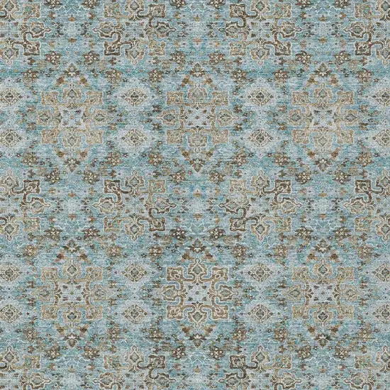 Teal Blue And Blue Oriental Washable Indoor Outdoor Area Rug Photo 3