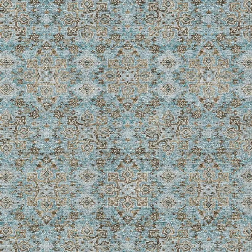 Teal Blue And Blue Oriental Washable Indoor Outdoor Area Rug Photo 3