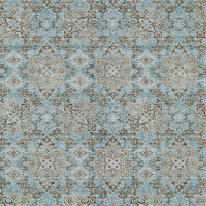 Teal Blue And Blue Oriental Washable Indoor Outdoor Area Rug Photo 3