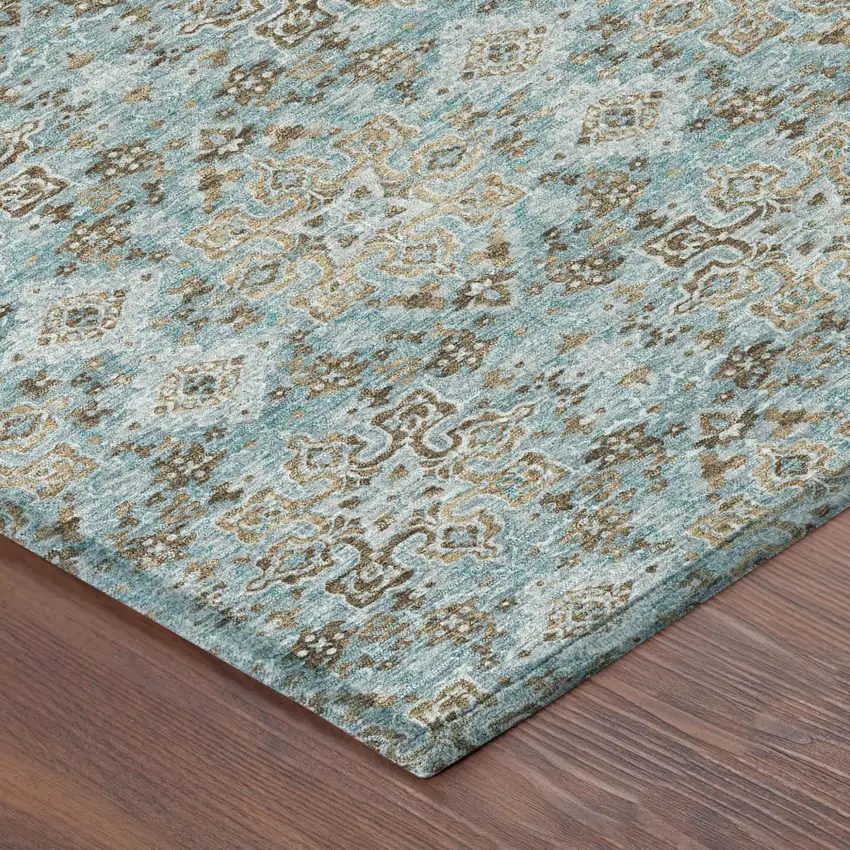 Teal Blue And Blue Oriental Washable Indoor Outdoor Area Rug Photo 5