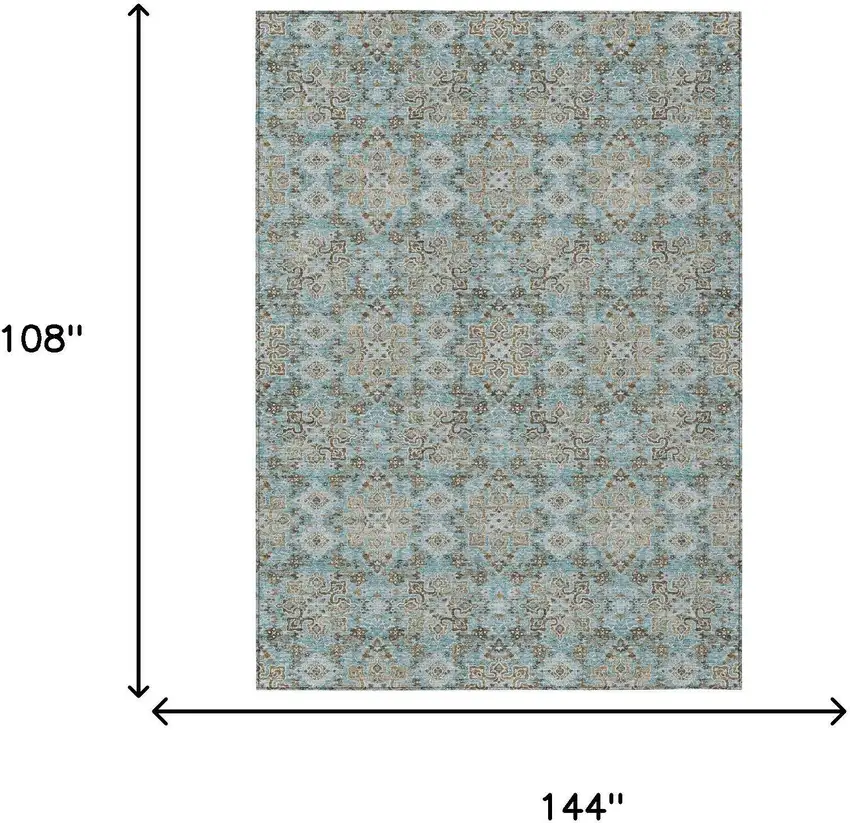 Teal Blue And Blue Oriental Washable Indoor Outdoor Area Rug Photo 7