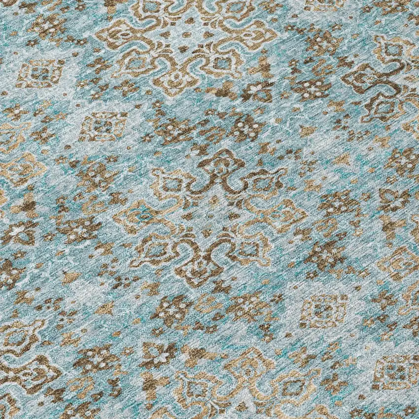 Teal Blue And Blue Oriental Washable Indoor Outdoor Area Rug Photo 6