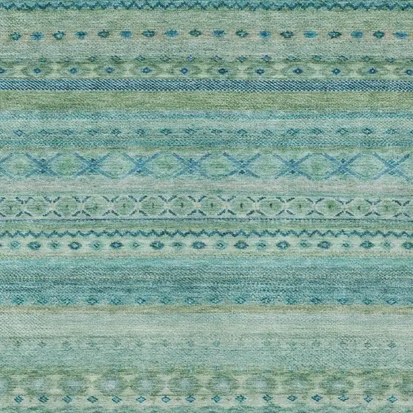 Teal Blue And Blue Striped Washable Indoor Outdoor Area Rug Photo 3